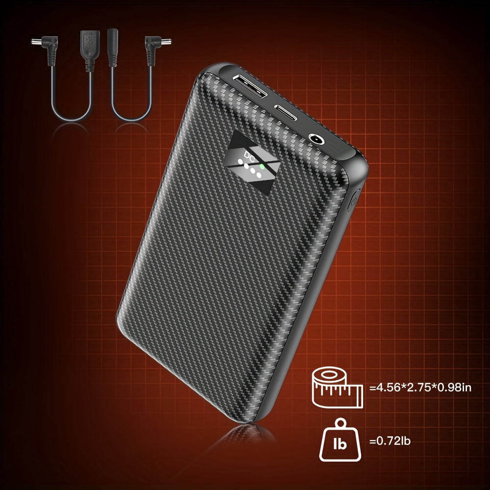 Heated Vest Battery Pack, 7.4V 30000mAh Portable Charger for Heated Jacket Coat Pants, USB DC Output, Lightweight Compact Power Supply, Travel Essential