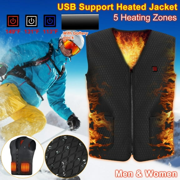 Heated Vest with 20000mAh Battery Pack, Heated Jacket for Men Women with 5 Zones, 3 Heat Levels, Thermal Vest for Outdoor Riding Hiking Skiing, Black