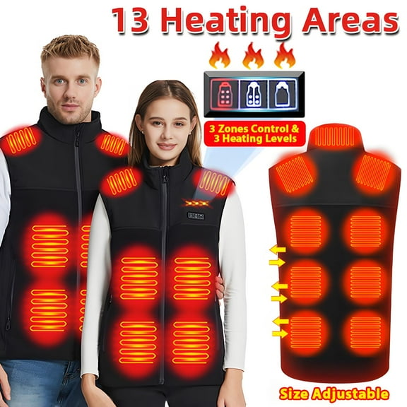 Heated Vest, Heated Vest for Men Heated Vest Women,13 Heating Zones Winter Warm Heated Jackets Clothes Size Adjustable Lightweight Outdoor Sports Electric Heating Vest Christmas Gifts
