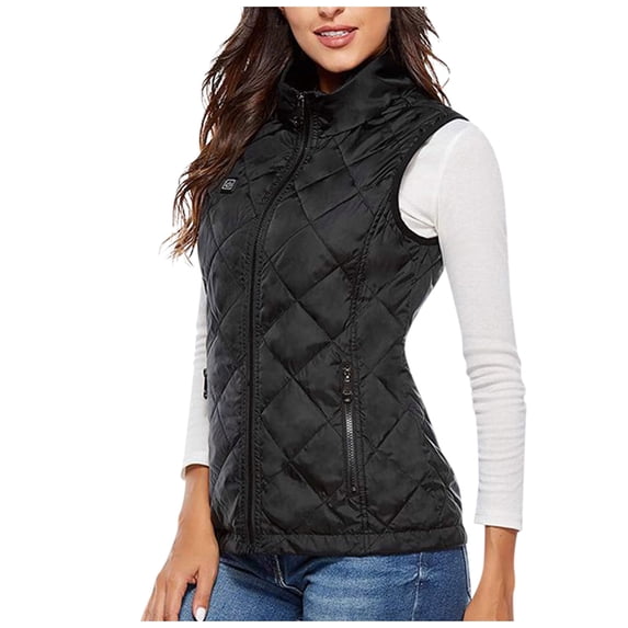 Heated Vest for Men Lightweight 3 Heat Zones Zipper Stand Collar Solid Sleeveless Puffer Unisex Jackets Winter Outwear Battery Not Included Warm Casual Tops Black L