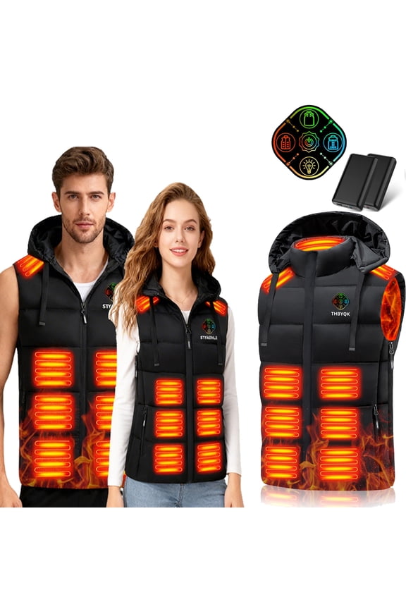 Heated Vest for Men and Women,21 Heated Zones,5 in 1 Smart Controller, with 2 Pcs 20000mAH Battery Pack,Suitable for camping, skiing, hiking,and other outdoor activities(Black)