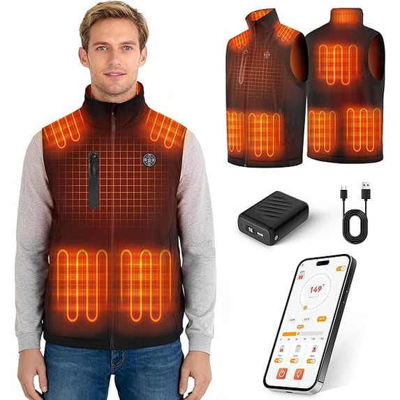 Heated Vest for Men and Women with APP Control, Rechargeable Men's Vest 20000mAh Battery Pack Included, Electric Heating Vests Lightweight Heated Jacket for Camping Fishing Skiing,Size L