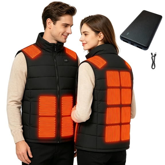 Heated Vest for Men Women with Battery Pack 15 Heating Zones, Stand Collar Winter Warm Electric Thermal Vests Heated Clothing Windproof Waterproof Heating Jackets for Outdoor