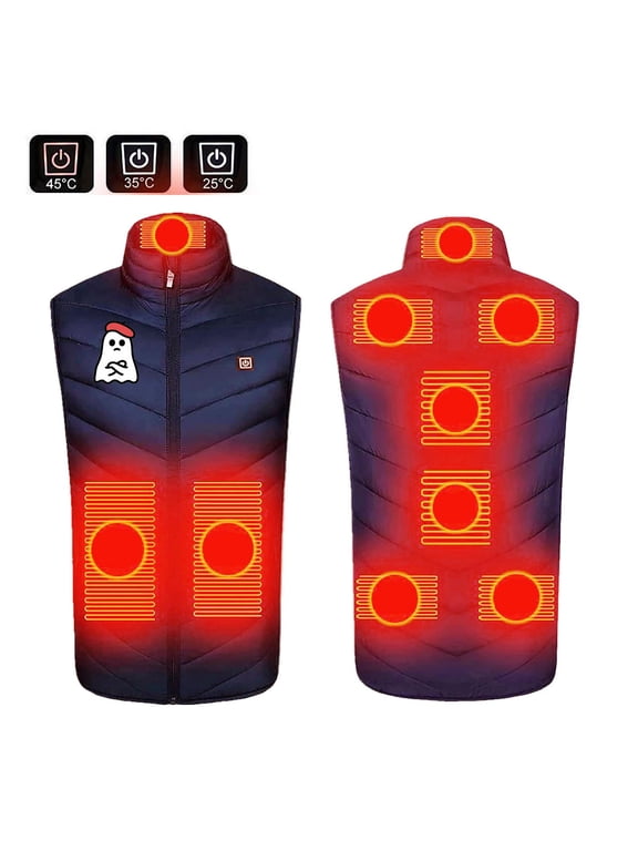 Heated Vest Men Women Smart Electric Heating Gilet with 3 Adjustable Temperature 9 Heat Zones USB Heated Body Warmer Navy XXL