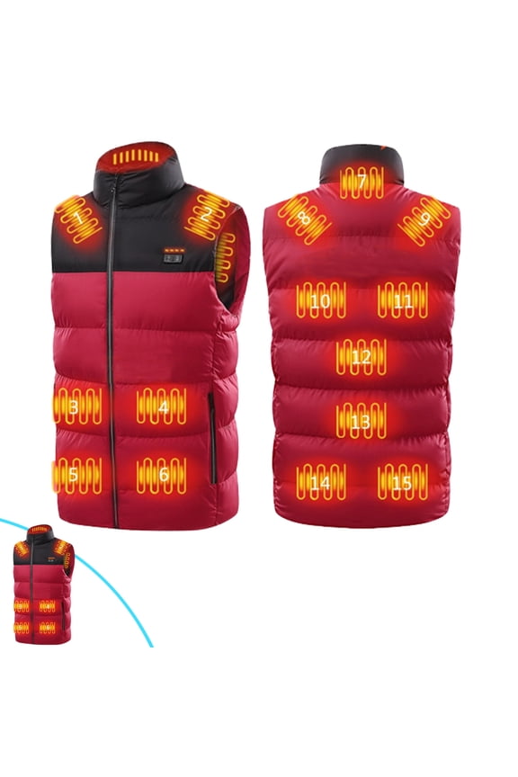 Heated Vest for Men Women USB Powered Heated Waistcoat, 15 Heating Zones with Hood, 3 Temperature Settings, Lightweight Winter Heated Clothing for Hiking Camping Skiing Outdoor Work