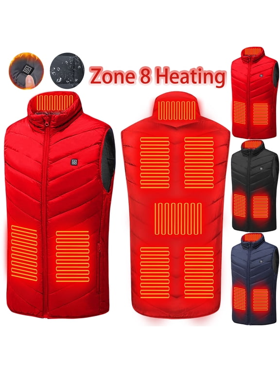 Heated Vest Plus Size Unisex,8 Heating Zones USB 3 Temp,Washable Heated Jacket Outdoor Fishing Hunting Waistcoat Hiking Vest M