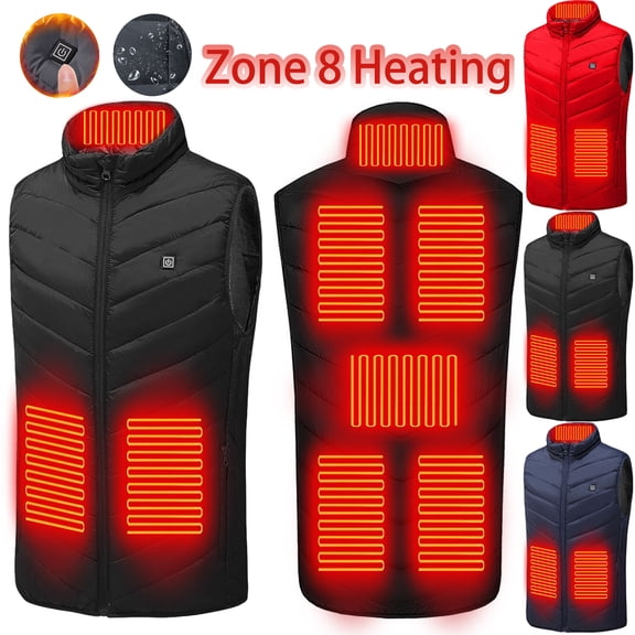 Heated Vest Plus Size Unisex,8 Heating Zones USB 3 Temp,Washable Heated Jacket Outdoor Fishing Hunting Waistcoat Hiking Vest XL