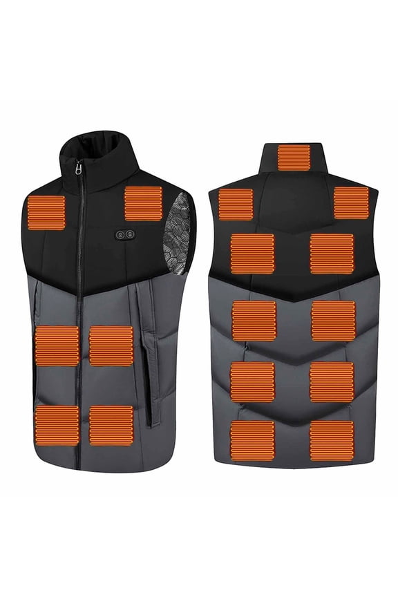 Heated Vest Unisex Zipper Press 2 Control Heating Jacket Heated USB Charging Version Color Blocking Quilted Vest Outerwear Fashion Sleeveless Clothes Men's Warm Fitted Vest with Pocket