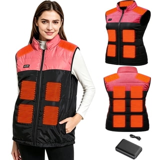 Women Heated Vest with Battery Pack,Pink Winter Warm Heating clothing with 15 Heat Zones,Windproof Waterproof Electric Thermal Vest for Outdoor Cycling Hunting Fishing Skiing