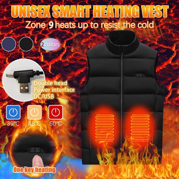 Heated Vest for Unisex Men Women Heated Gilet USB Charging Electric Heated Body Warmer with 3 Adjustable Temperature Black M