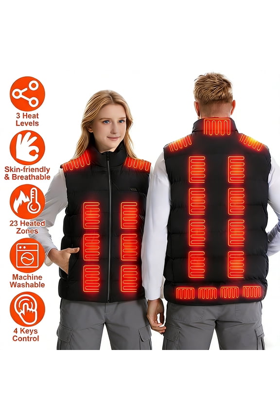Heated Vest with 23 Zones 2 Temperature Levels Sleeveless Stand Up Collar USB Electric Warm Jacket for Men Women Outdoor Sports.
