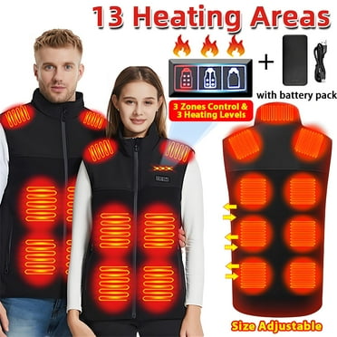 Heated Vest with Battery Pack for Men Women, Heating Vest with 13 Heating Zones Washable Heating Jackets Size Adjustable Winter Vest, Black