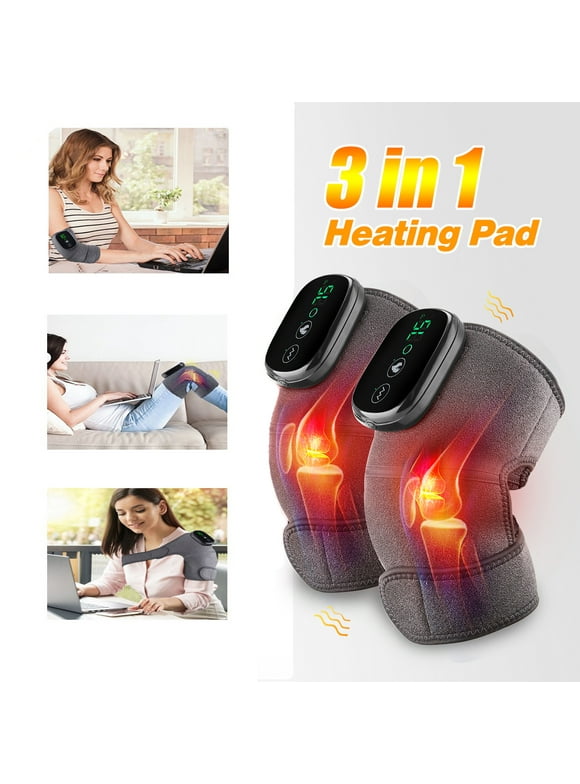 Heated Vibration Knee Massager,Shoulder Knee Brace Wrap for Arthritis Pain Relief Eletric Knee Heating Pad,3 Adjustable Vibrations and Heating Modes, 1 Pair