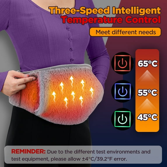 Heated Waist Belt - USB Hand Warmer with 3 Heat Settings, Soft Velvet for Office & Winter Use