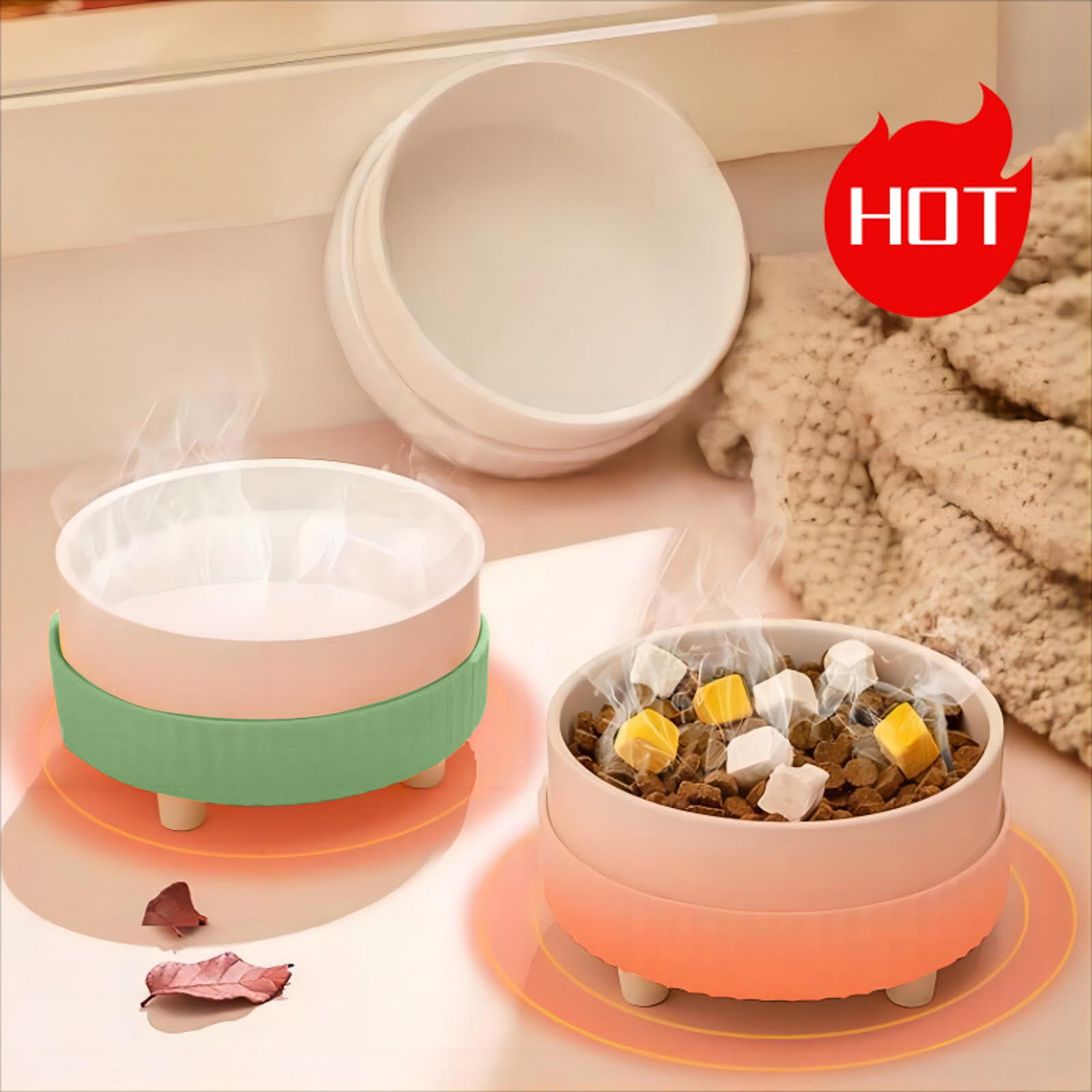 Heated Water Bowl for Dog Cat,USB Rechargeable Pet Heating Bowl,Pet Water Bowl Heater,Quiet Animal Drinking Bowl Dispenser,Outdoor Heated Dog Bowl,Heated Pet Bowl for Kitten Puppy (White)