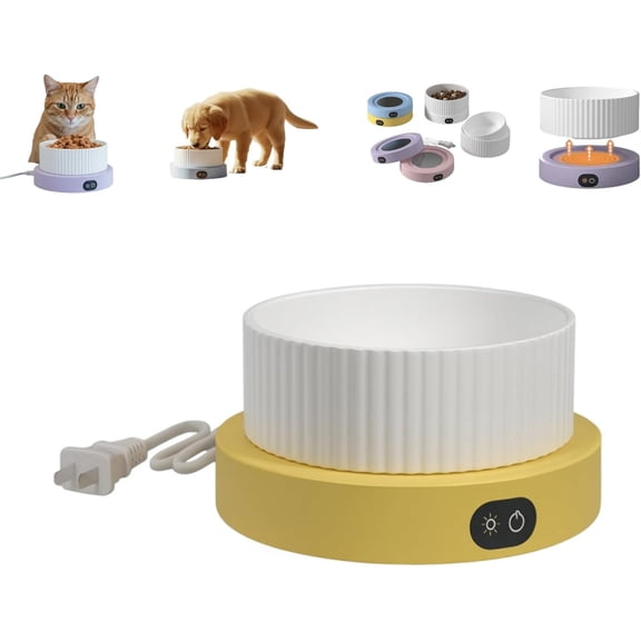 Heated Water Bowl,Outdoor Thermostatic Control Heated Dog Pet Bowl, Heated Water Pet Dish with 5Ft Chewproof Cord,Heated Water Bowl for Dogs,Heated Dog Water Bowl Outdoor (Yellow, Small)