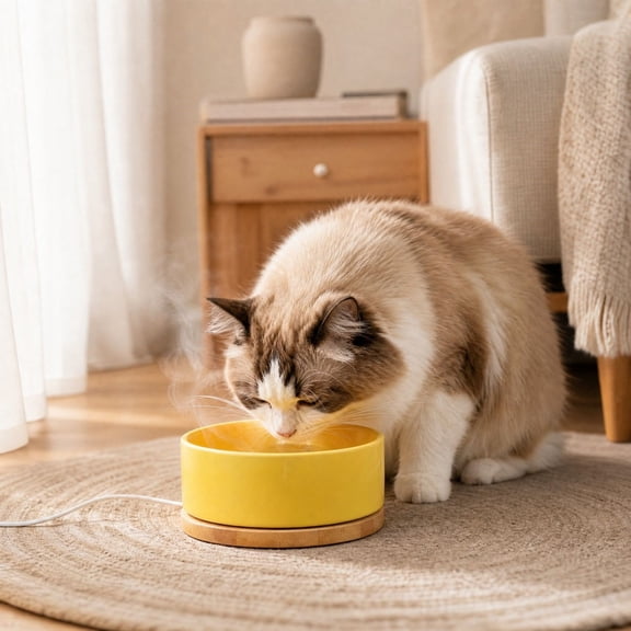 Heated Water Bowl, Pet Thermal Bowl for Cats & Dogs, USB Rechargeable Pet Heating Dish, Outdoor Indoor Heated Dog Dish for Pets, Automatic No Freeze, Anti Chew Cord