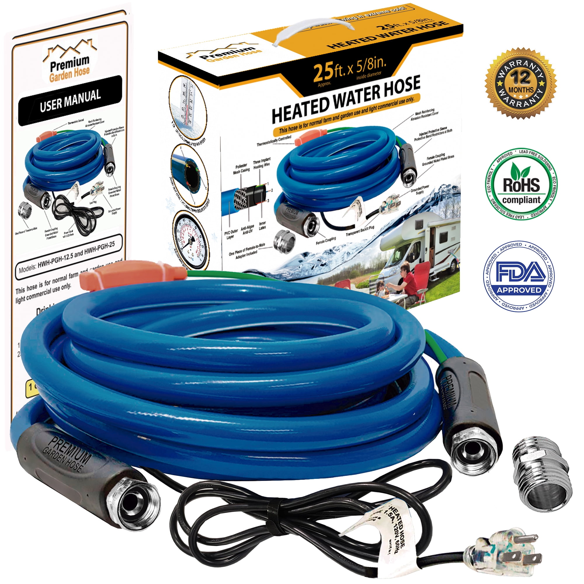 Heated Water Hose for RV 2022 Version (25ft), Lead and BPA free, the
