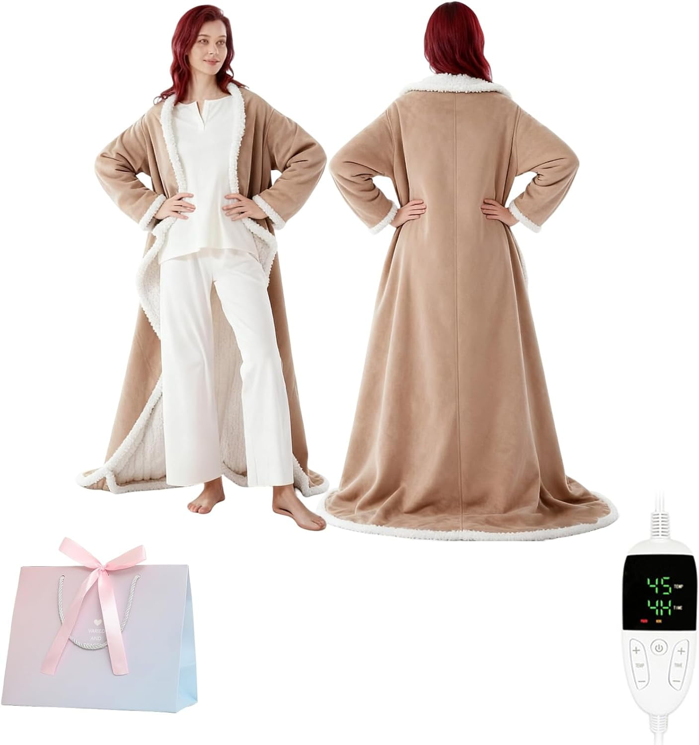 Heated Wearable Blanket with Feet, 2026 Upgrade Heated Wearable Blanket, 50"X70" Electric Blanket Heated Robe for Home, 10 Heating Levels Robe Snuggie Blankets for Mom(Beige)