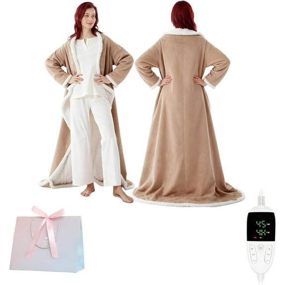 Heated Wearable Blanket with Feet, 2026 Upgrade Heated Wearable Blanket, 50"X70" Electric Blanket Heated Robe for Home, 10 Heating Levels Robe Snuggie Blankets for Mom(Beige)