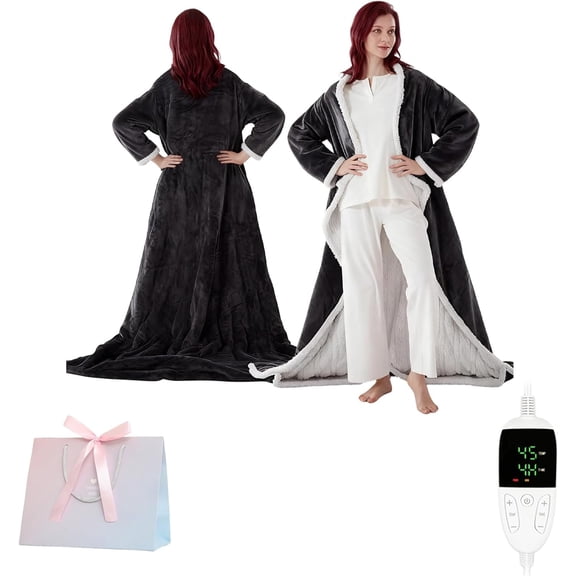 Heated Wearable Blanket with Feet, 2026 Upgrade Heated Wearable Blanket, 50"X70" Electric Blanket Heated Robe for Home, 10 Heating Levels Robe Snuggie Blankets for Mom(Grey)