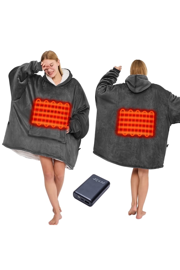 Heated Wearable Blanket, Oversized Wearable Heated Blanket for Adult, Sherpa Fleece Blanket Hoodie, One Size, Grey