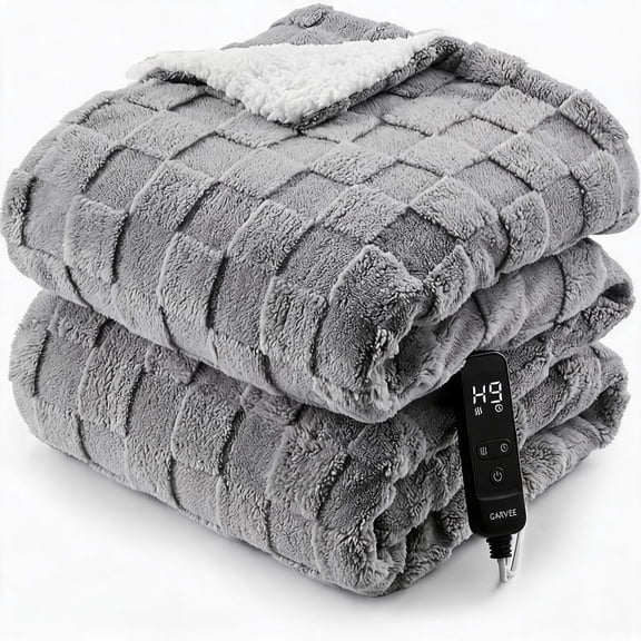 Heated Weighted Blanket for Adults, 15 lbs Weighted Beads, 50"×60" 10 Heat Levels, 9H Auto Shut-Off, Overheat Protection, Machine Washable Milk Fleece Checkered Jacquard ETL Certified, Gray