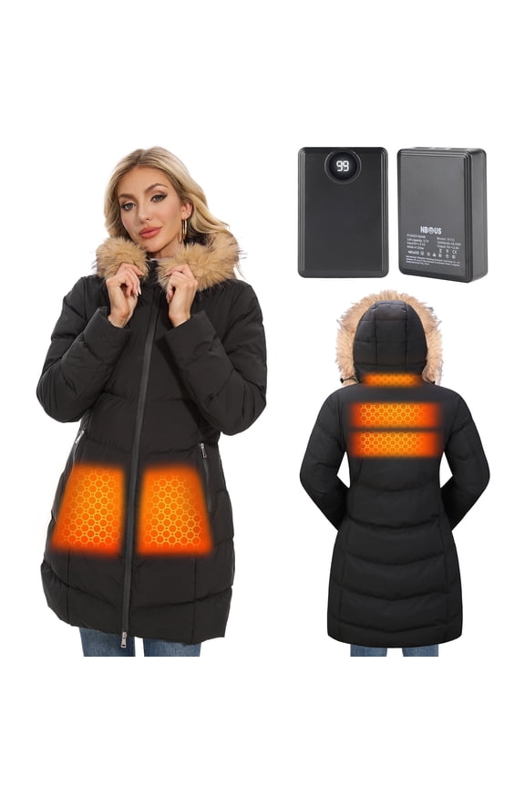 Heated Women Jacket, 2 Pack 12000mAh Power Bank, 5 Heat Zone, 4 Heating Level(M)