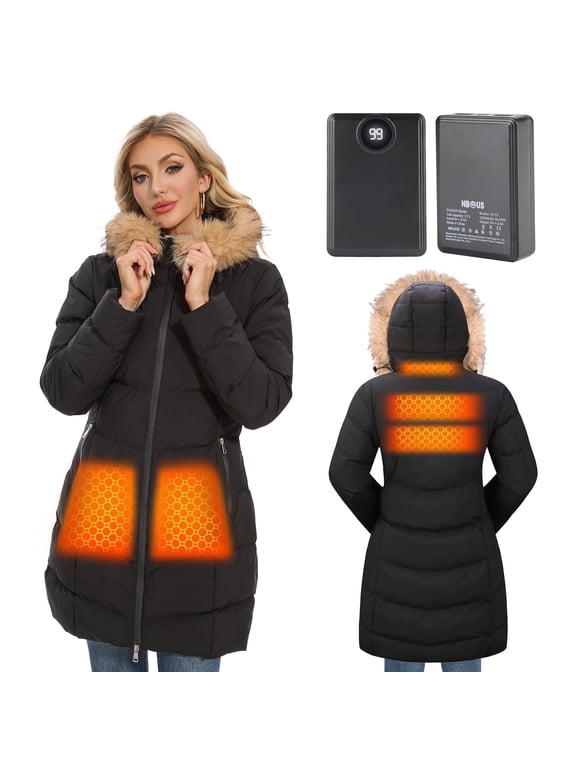 Heated Women Jacket, 2 Pack 12000mAh Power Bank, 5 Heat Zone, 4 Heating Level(XL)