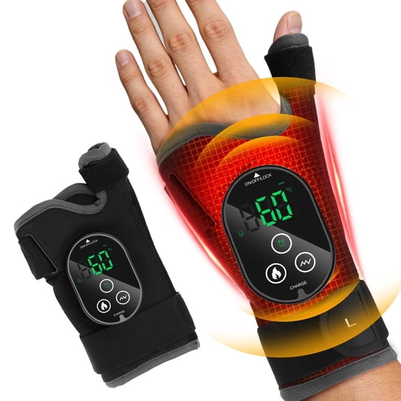 Heated Wrist Brace, Wrist Heating Pad Wrap with Vibration Modes & Adjustable Heat Settings, Cordless Hand Massager, Portable Hand Wrap Brace Gift for Family Worker Winter, Left