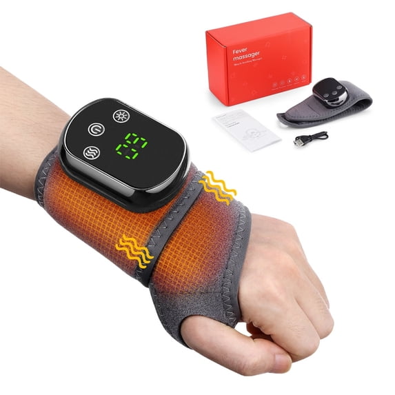 Heated Wrist Massager, Cordless Wrist Heating Brace Wrap with 5 Level Heating 3 Vibration Modes, Portable Wrist Warmer for Left Right Hand Men Women, Gray