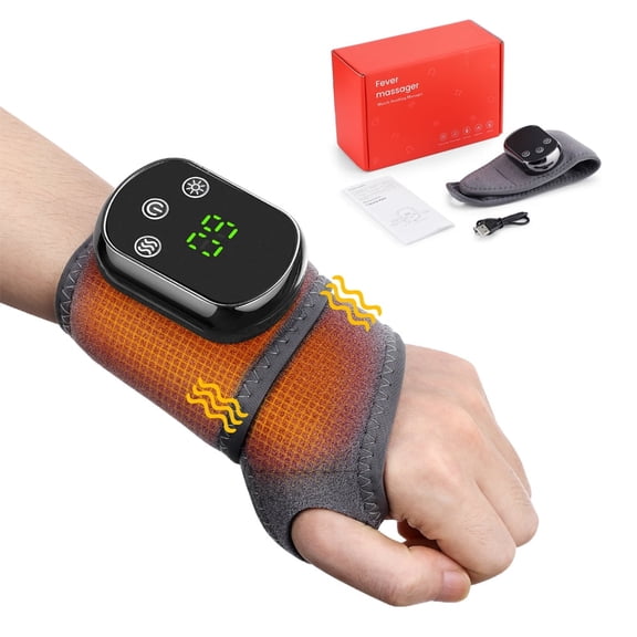 Heated Wrist Massager, Cordless Wrist Heating Brace Wrap with 5 Level Heating 3 Vibration Modes, Portable Wrist Warmer for Left Right Hand Men Women, Gray