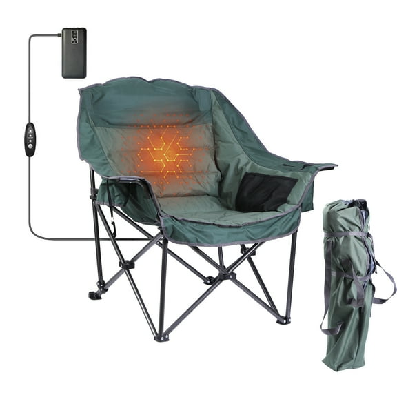 Heated XL Camping Chair, Oversized Padded Outdoor Lounge Chair, Heavy Duty 400lb Capacity with Built-in Heater, Cupholder, Insulated Cooler, and Carry Bag (1 Pack)
