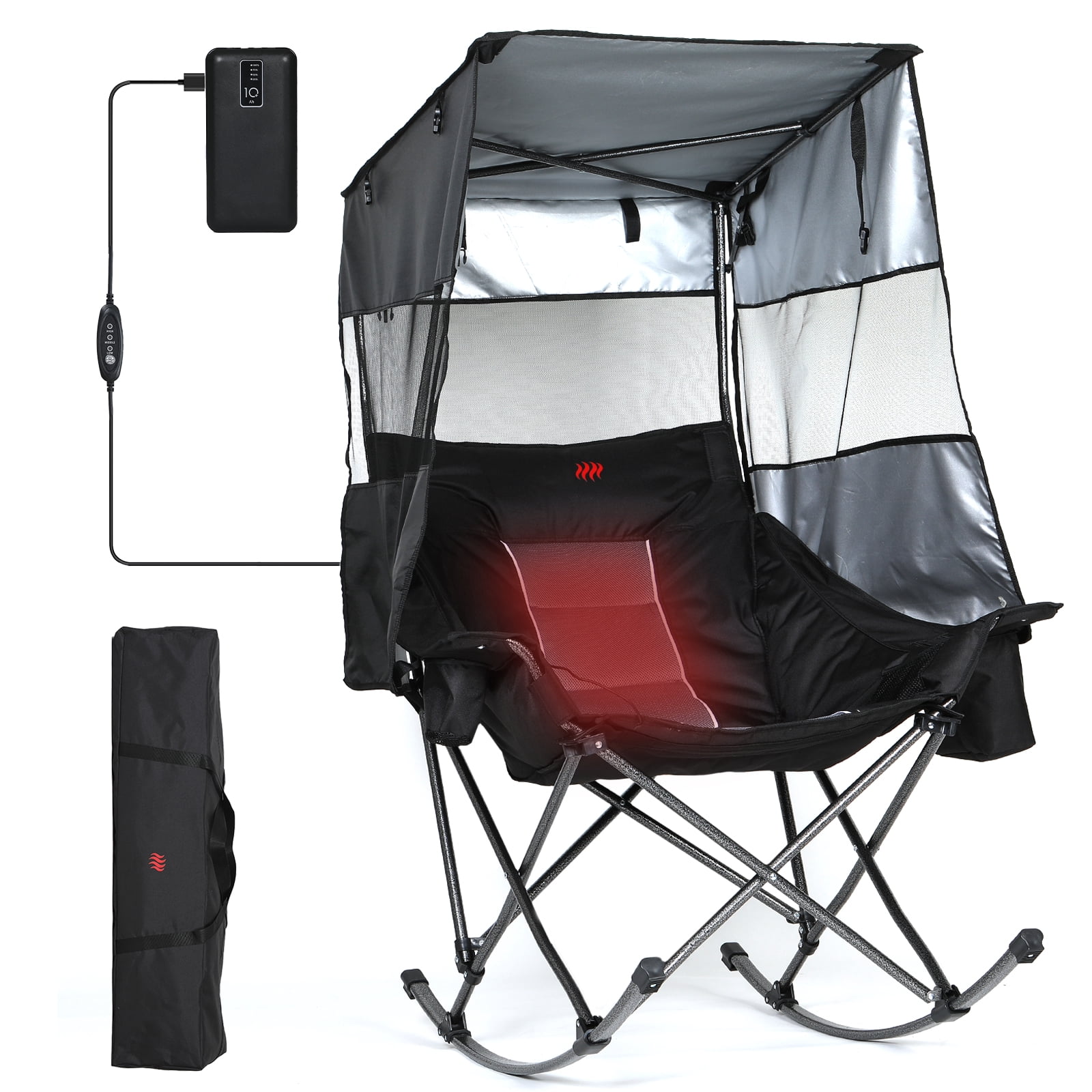 Heated XL Oversized Rocking Camping Chair with Canopy & Battery ...