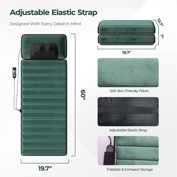 Unbranded 9-Speed Heated Detachable Deep Tissue Massage Mat w/ Heat for Home Offices, Green