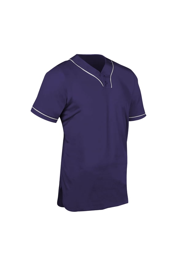 Heater 2-Button Piped Baseball Jersey, Adult Medium, Purple with White Pipe