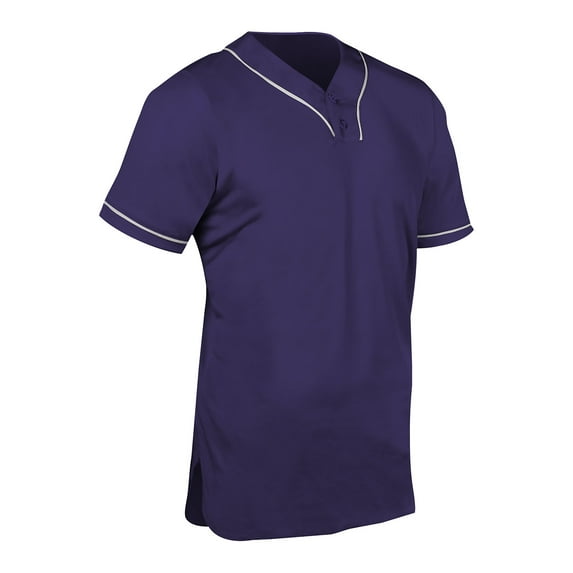 Heater 2-Button Piped Baseball Jersey, Adult Medium, Purple with White Pipe