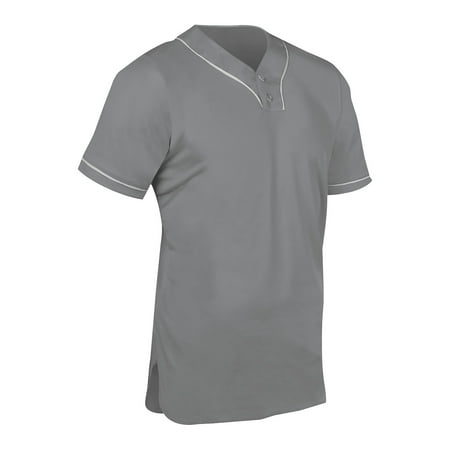 HEATER 2-Bttn Piped Baseball Jersey - GREY,WHITEPIPE - S