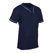 Heater 2-Button Piped Baseball Jersey, Adult X-Large, Navy with White Pipe
