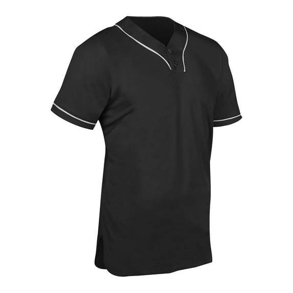 Heater 2-Button Piped Baseball Jersey, Youth Small, Black with White Pipe