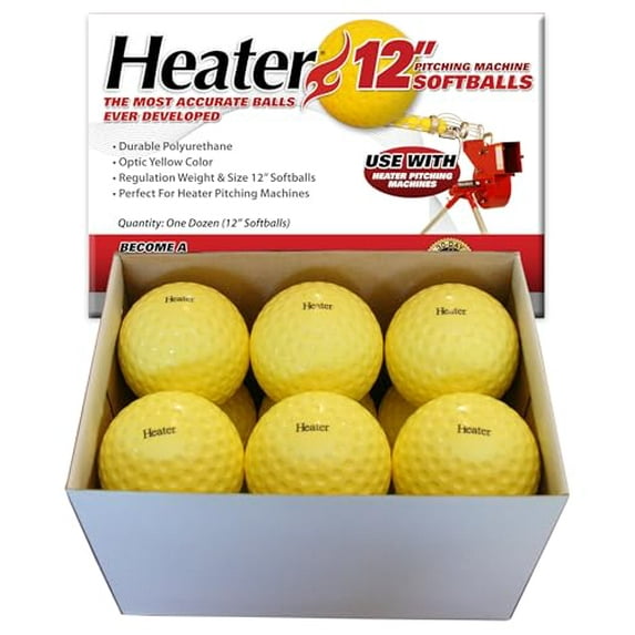 Heater Sports 12 Inch Pitching Machine Softballs - 1 Dozen, Accurate and Durable Regulation Weighted Softballs Softball and Combo Pitching Machines | Ideal for Practice and Trainin