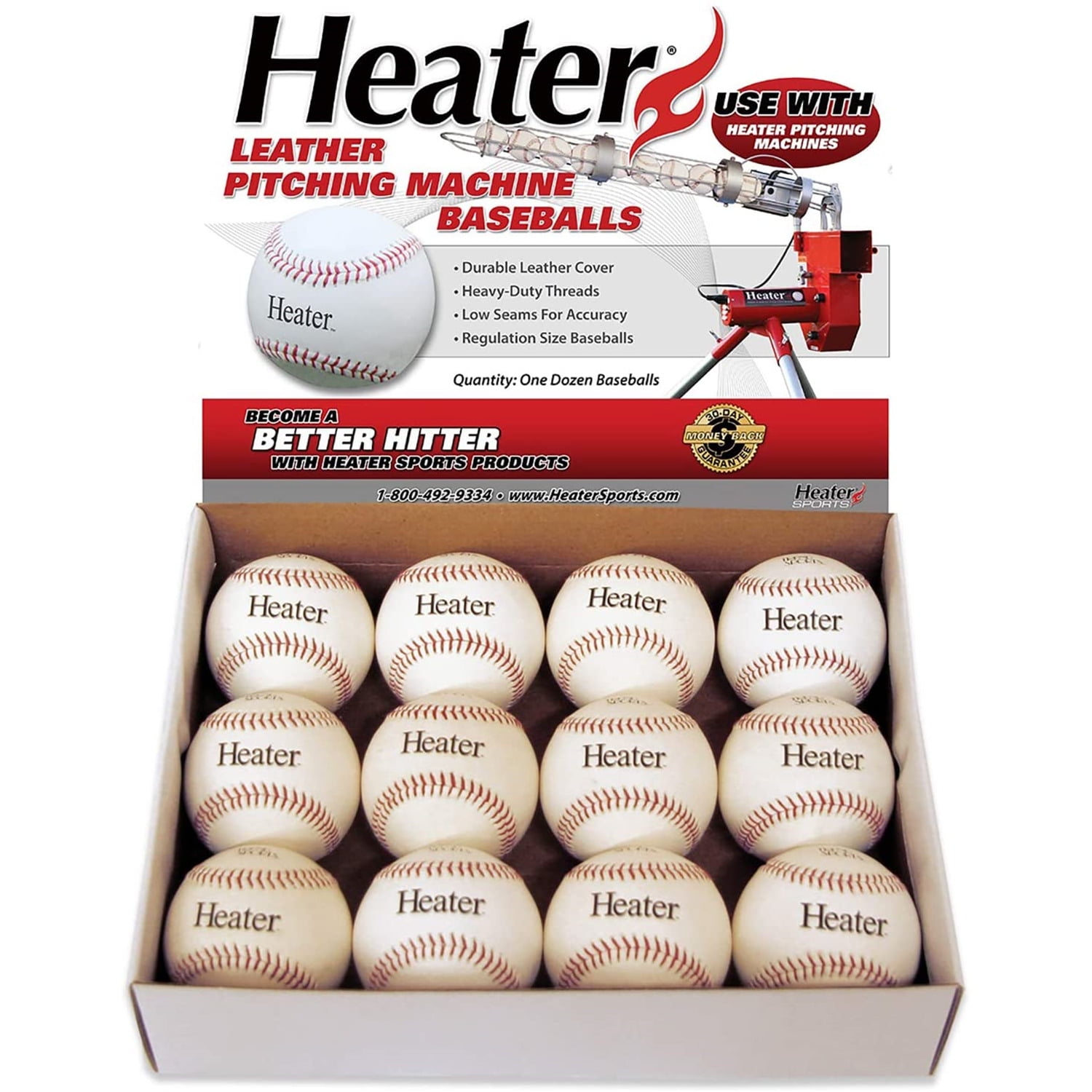 Heater Sports Leather Pitching Machine Training Baseballs, 12 Pack