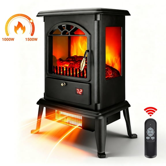 Heater for Inside, Electric Fireplace W/ Remote Control, 1500W Freestanding Heater for Tabletop Decor, 3D Flame Fireplace for Home Room