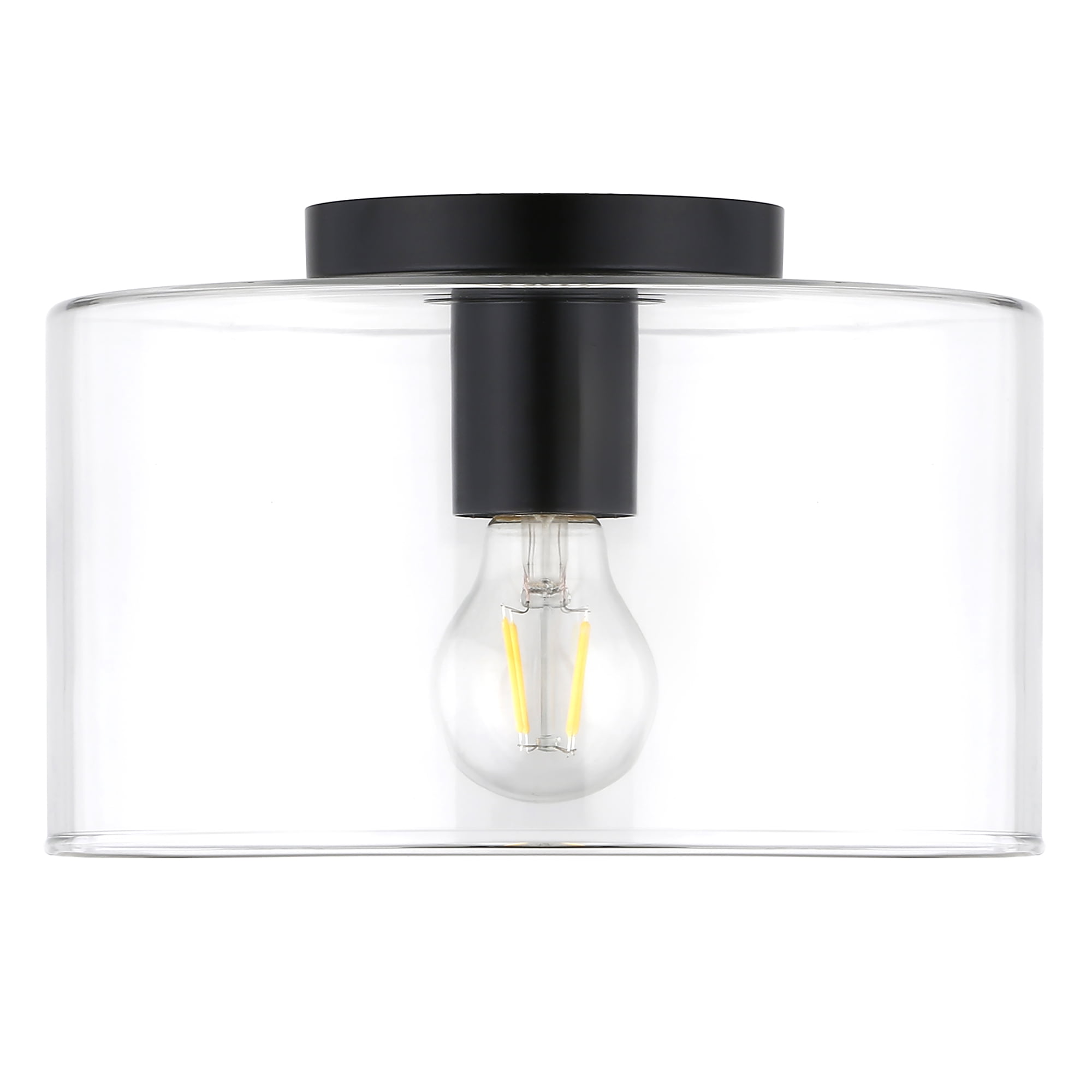 Matte Black and Glass Drum Ceiling Light