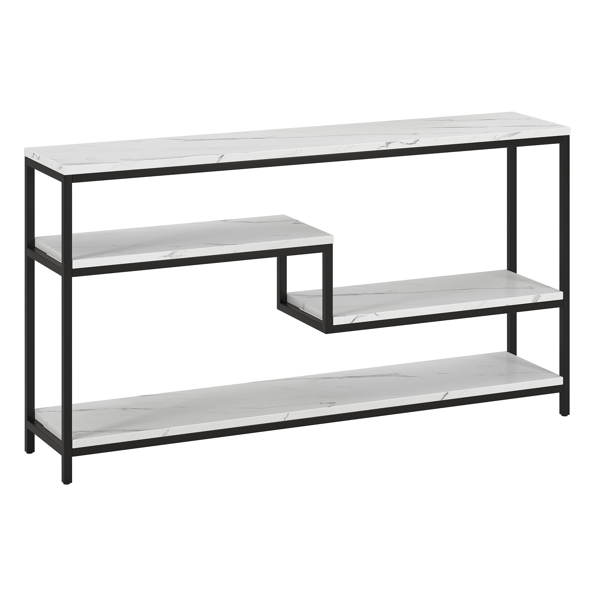 Mid-Century Glam 55" Blackened Bronze Console Table with Faux Marble Top