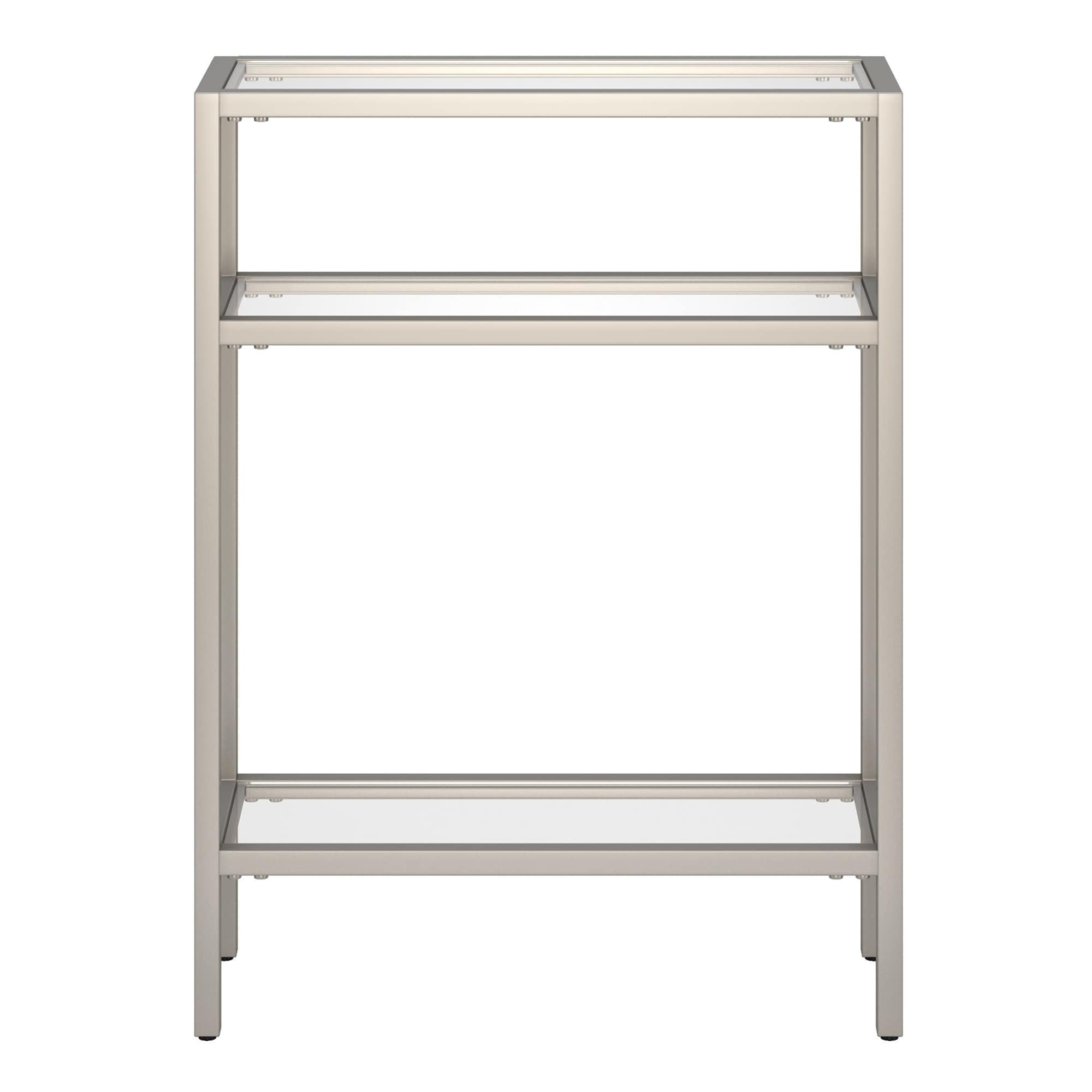 Elegant Satin Nickel 22" Metal & Glass Console Table with Shelf