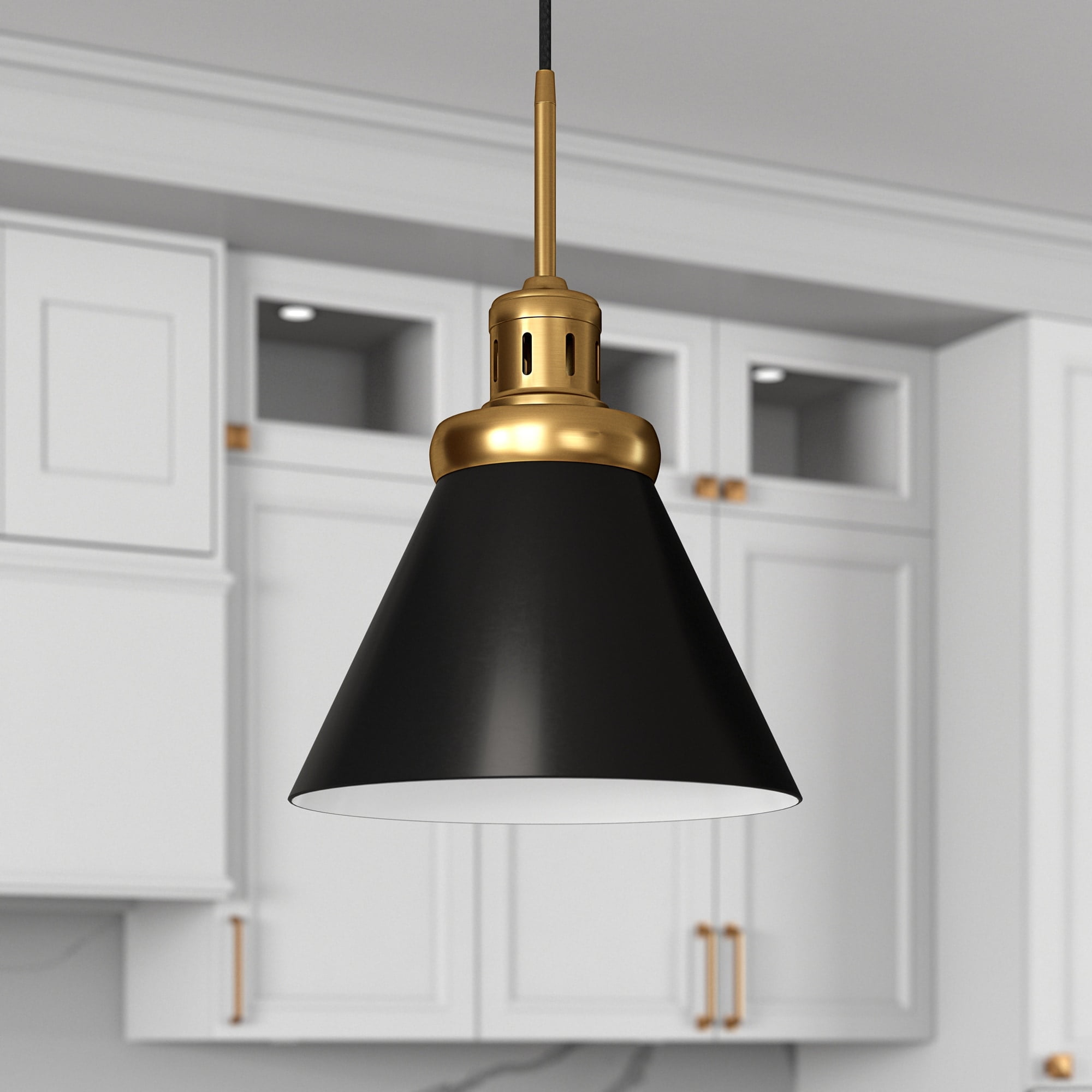 Zeno 12" Industrial Cone-Shaped Pendant - Brushed Brass and Blackened Bronze