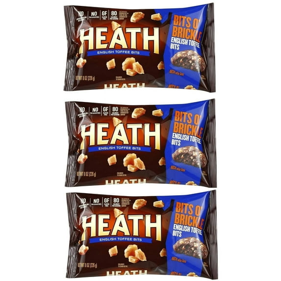 Heath English Toffee Bits - 8 oz - Bits O' Brickle - Pack of 3-24 Total oz of Bits - Plenty to Share and Stock the Pantry - Fun to Snack on or to Cook with - Gluten Free