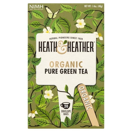 Heath & Heather Organic Pure Green Tea 20's, British Import (Pack of 3)