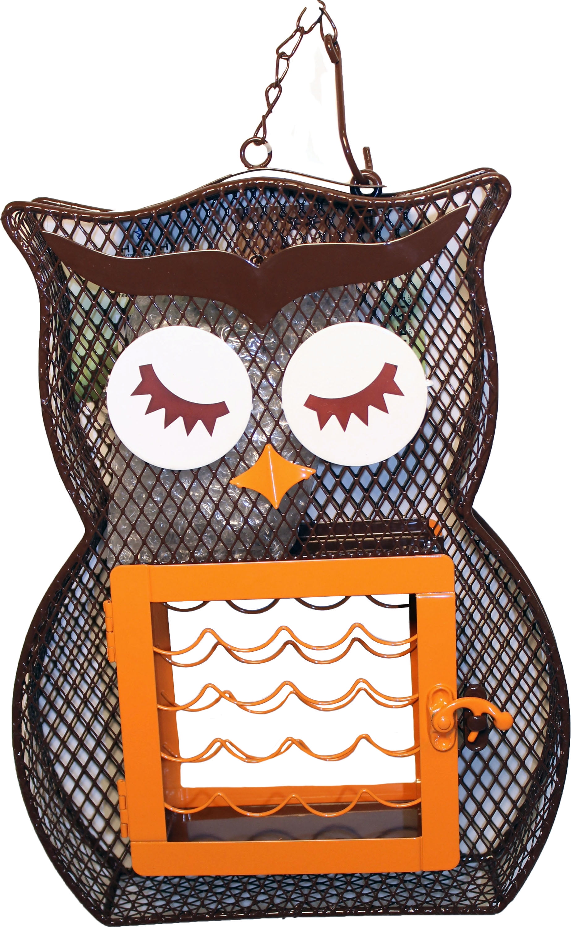Brown Metal Hanging Owl Suet Cage Bird Feeder